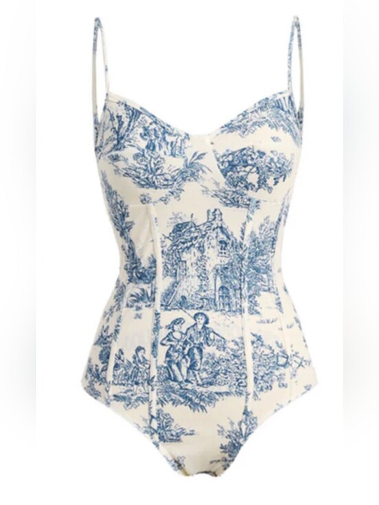Other - Blue & White Toile One-Piece Swimsuit
